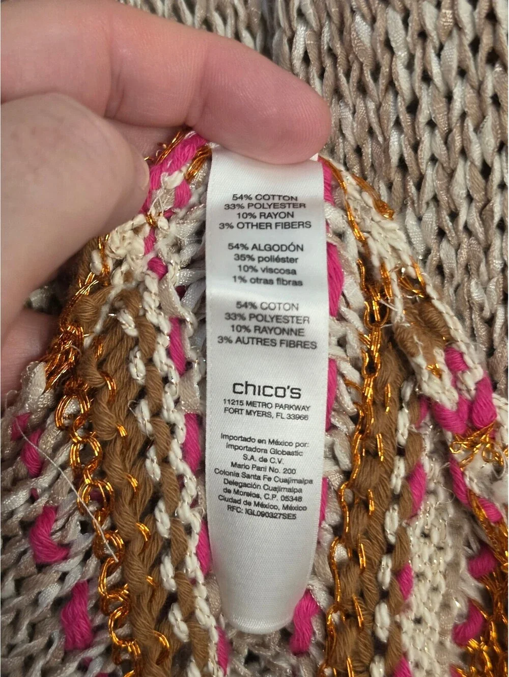 Chico's Women's Knit Open Front Cardigan Sweater Size 2 Beige Pink Brown